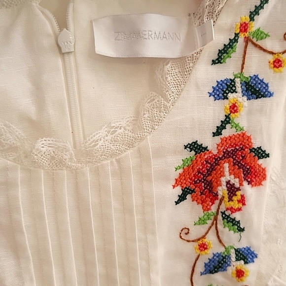 ZIMMERMANN Embroidered White Linen Dress - Picture 3 of 7